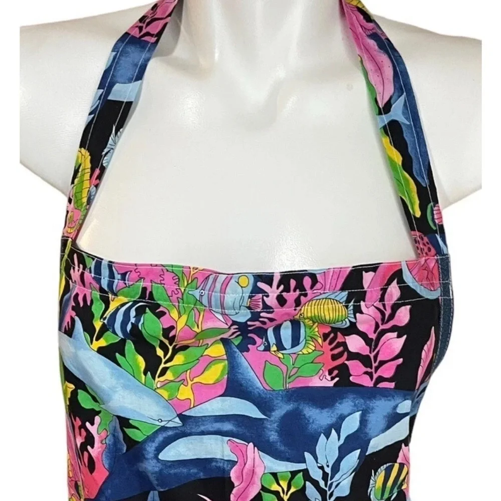 Unbranded Bib Apron Undersea World Pattern Whales Pink Blue Green - Picture 2 of 5